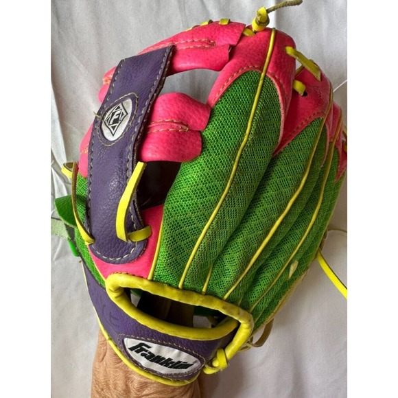 FRANKLIN Tee Ball Glove 22814L Pink/Purple/Green Mesh Mitt 9 1/2 inch, LHT - Picture 1 of 10